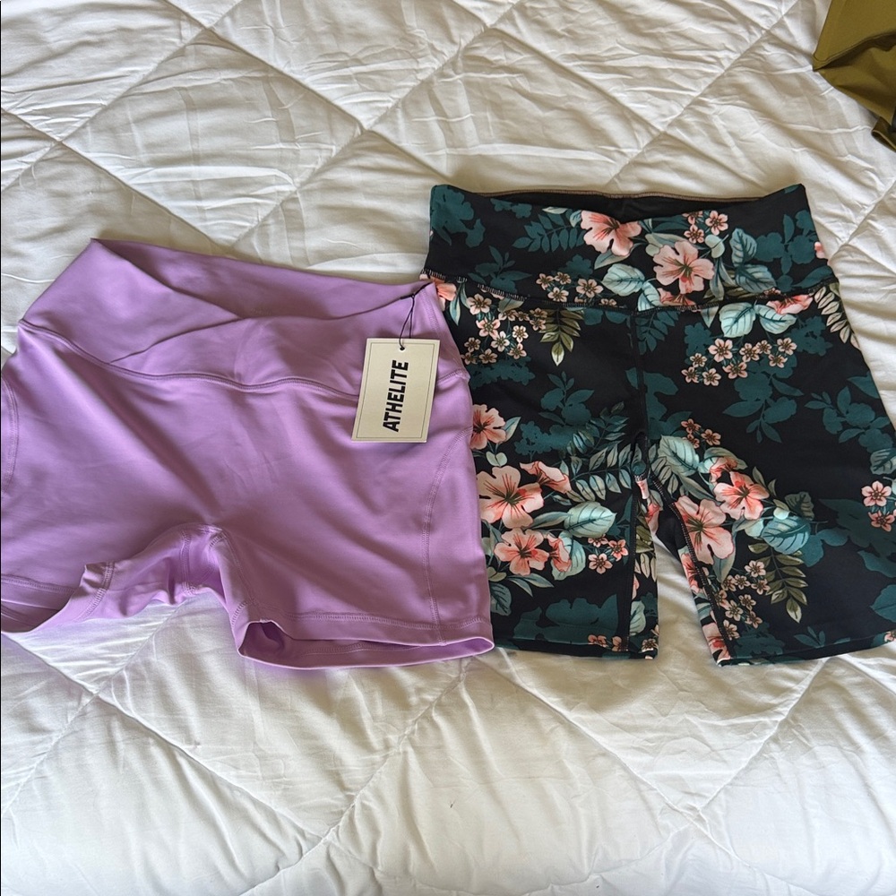 Women's Lavender and Floral Athletic Shorts